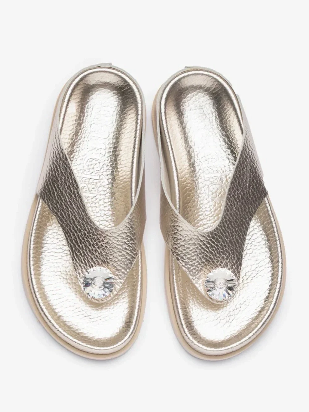 Pedro Garcia Metallic Gold Jeweled Thong Sandals
